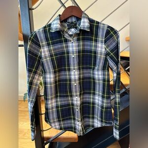 J Crew Perfect Shirt in Blue and Green Plaid Size 2